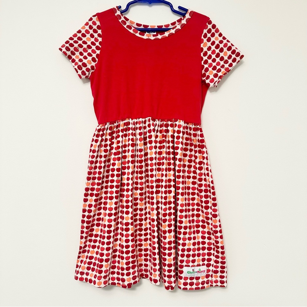 Chris N Missy Red and White Pleated Short Sleeve DressSundress w/ Apple Print